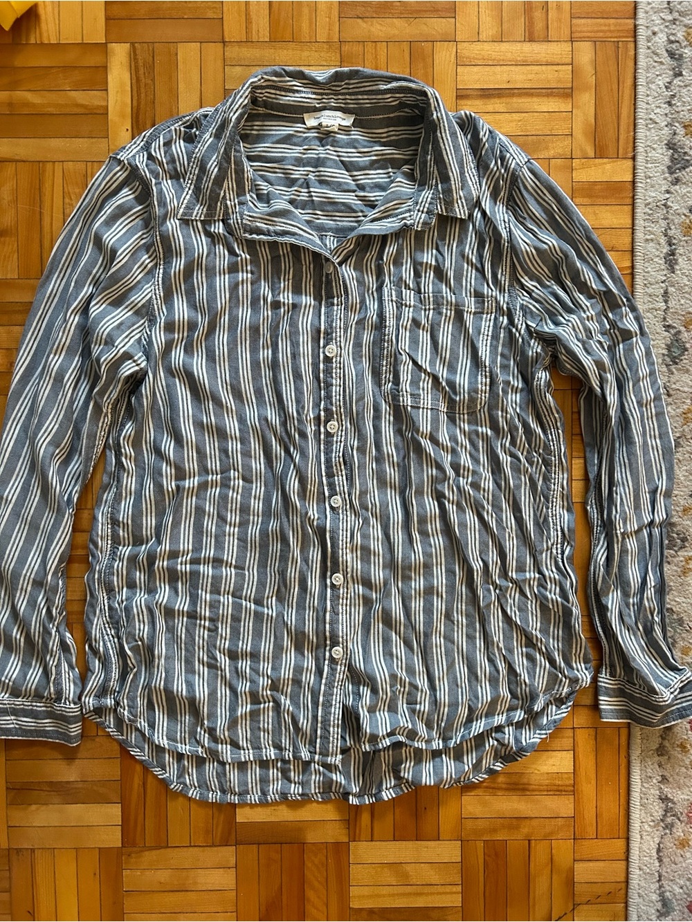 beachlunchlounge Blue and White Striped Casual Button-Down Shirt